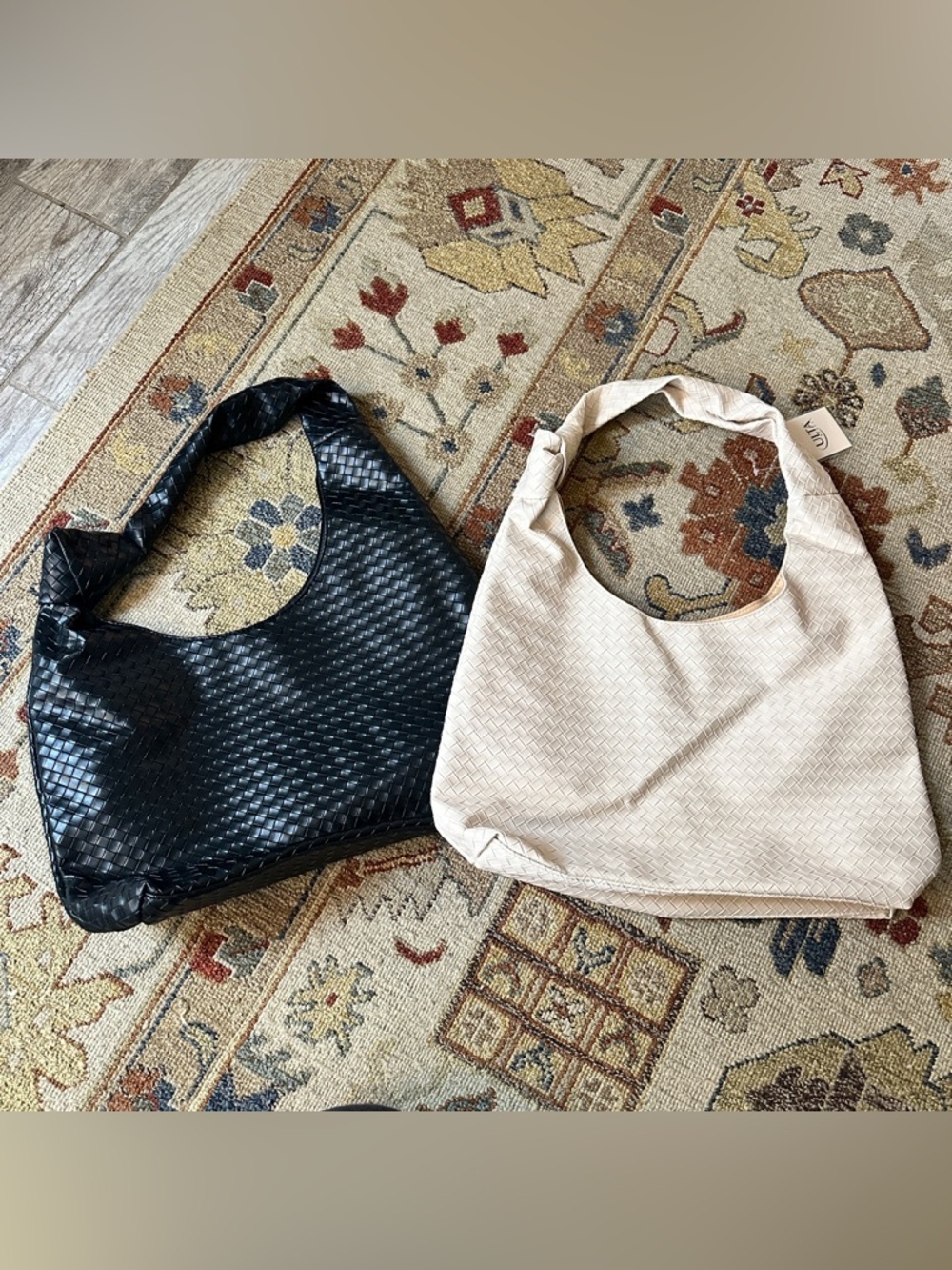 Ulta Black and Cream Woven Knotted Shoulder Bags